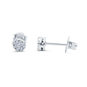Simulated CZ Round Halo Design Stud Earrings 925 Sterling Silver (4.5mm)